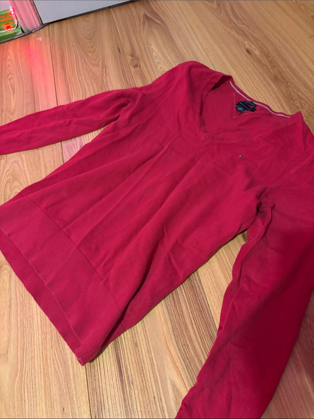 Tommy Hilfiger Bright Red V-Neck Women's Sweater